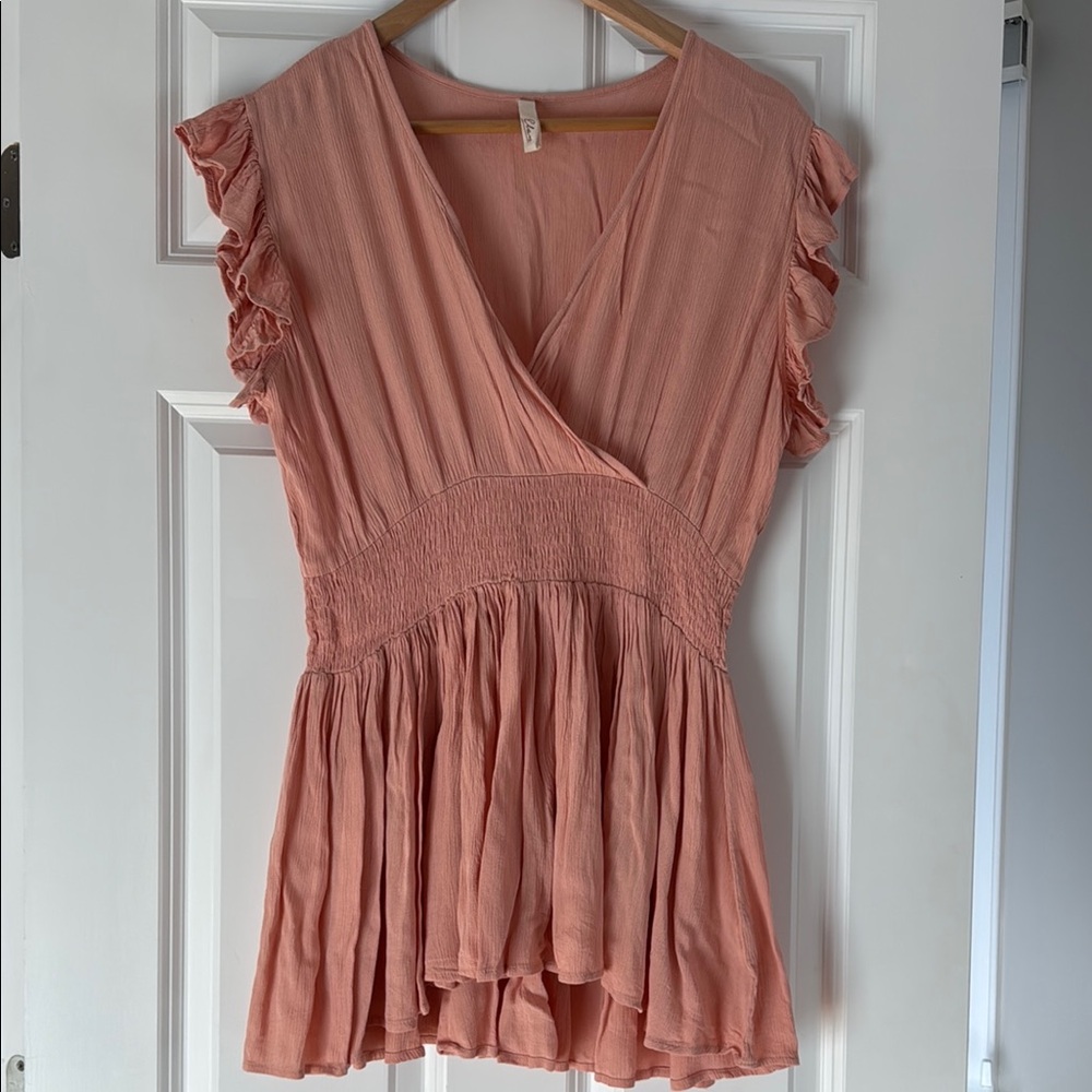 Elan Pink Ruffled Wrap Mini Dress